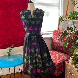 Oscar de la Renta black floral print cocktail dress